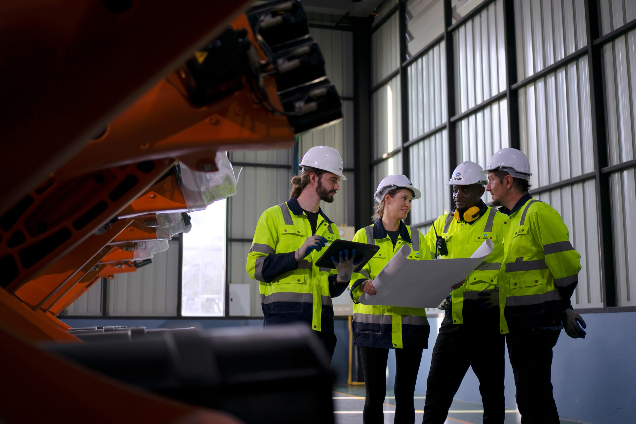 Engineers review data center construction project.